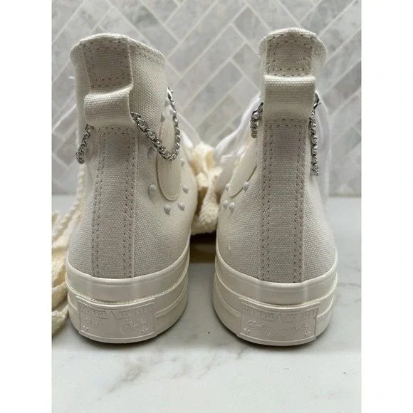 Converse Chuck Taylor All Star Lift High Top Sneakers Womens Size 7 White Chain - Picture 8 of 10